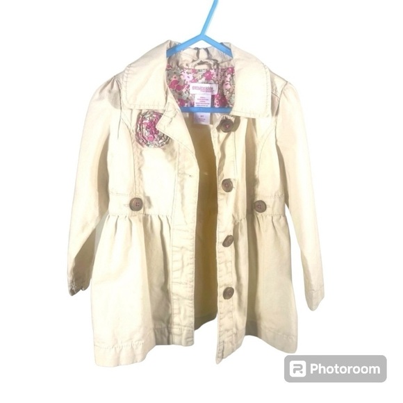 Genuine Kids by OshKosh 3T Tan overcoat with flower detail - Picture 1 of 5